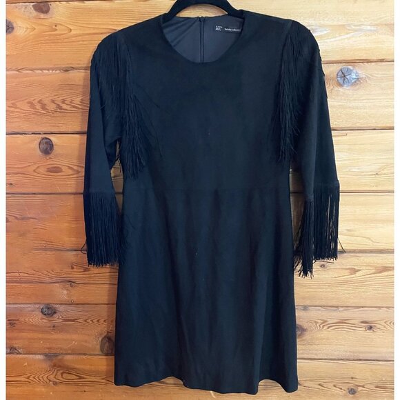 ZARA Black Fringe MINI Dress Small - Picture 1 of 6